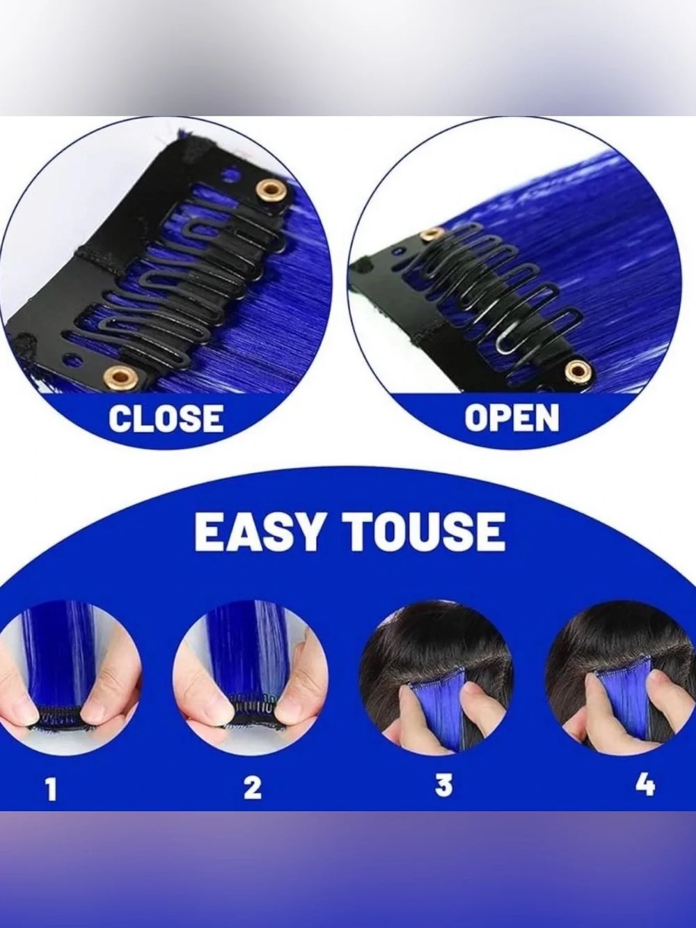 💞 New 6 Pack of 22” Blue Synthetic Clip In Hair Extensions